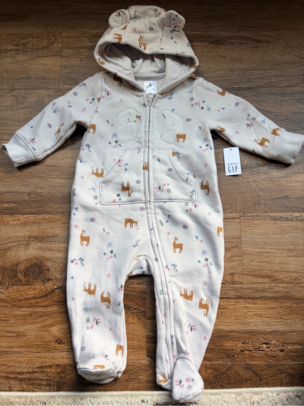 GAP Cream Hooded One-Piece with Deer and Floral Print